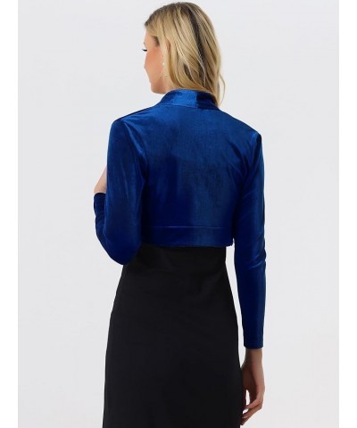 Women's Long Sleeve Velvet Shrug Cocktail Party Open Front Cropped Bolero Cardigan Top Royal Blue $22.41 Sweaters