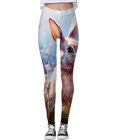 Easter Leggings for Women Cute Bunny Printed Color Block Pants Soft Comfortable Workout Going Out Pants 04 Sky Blue $8.83 Leg...