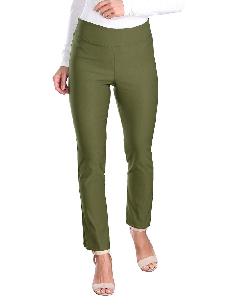 Womens Stretch Pull On Dress Pants Ankle Length Work Casual - Made in USA Olive $14.08 Pants