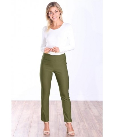 Womens Stretch Pull On Dress Pants Ankle Length Work Casual - Made in USA Olive $14.08 Pants