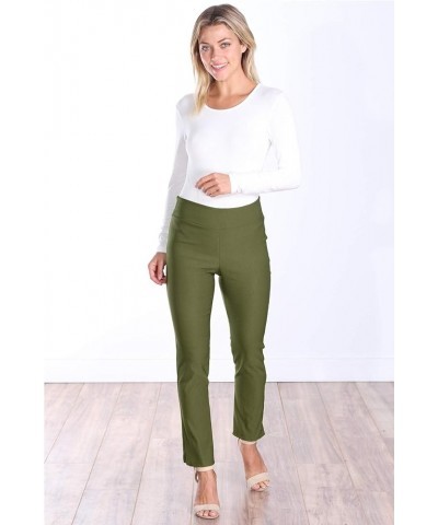 Womens Stretch Pull On Dress Pants Ankle Length Work Casual - Made in USA Olive $14.08 Pants