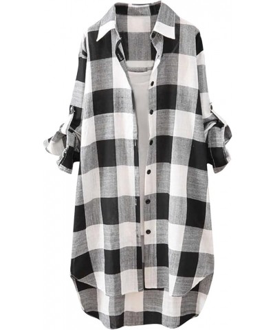 Blouses for Women Dressy Casual Classic Plaid Long Sleeve Shirts Ladies Loose Lapel Tunic Tops Going Out Date Outfits E-black...