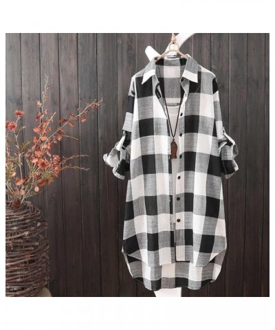 Blouses for Women Dressy Casual Classic Plaid Long Sleeve Shirts Ladies Loose Lapel Tunic Tops Going Out Date Outfits E-black...