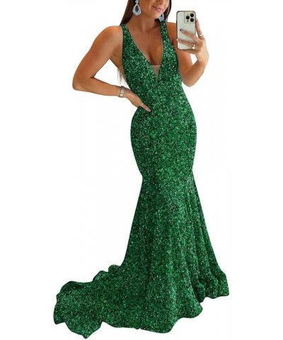 Women's Sparkly Sequin Prom Dress Long Mermaid Sexy V-Neck Cocktail Dresses Backless Formal Party Dress Emerald Green $55.20 ...