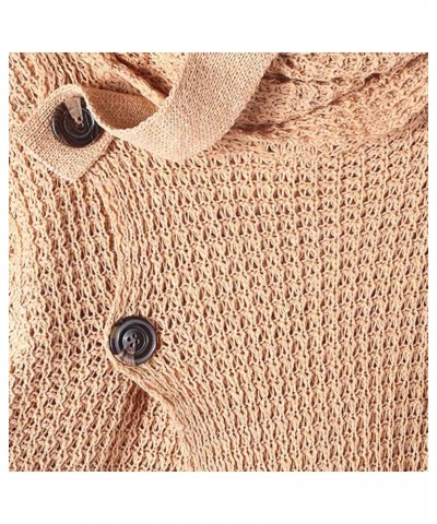 Womens Sweater Jumper Solid Color Cowl-Neck Asymmetric Hem Button-Down Knitted Top Loose Jersey Pullover Knitwear A-brown $12...