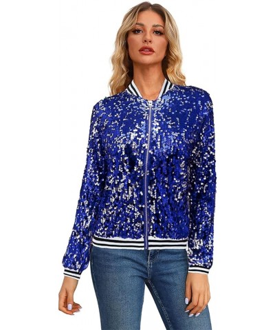 Mardi Gras Jackets for Women Sequin Long Sleeve Carnival Outfits Parade Party Sparkle Shirt Shiny Front Zip Costume A6-blue $...