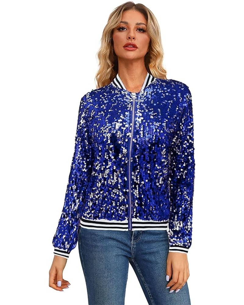 Mardi Gras Jackets for Women Sequin Long Sleeve Carnival Outfits Parade Party Sparkle Shirt Shiny Front Zip Costume A6-blue $...