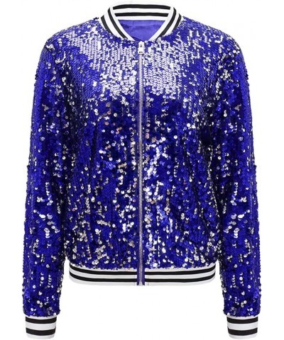 Mardi Gras Jackets for Women Sequin Long Sleeve Carnival Outfits Parade Party Sparkle Shirt Shiny Front Zip Costume A6-blue $...