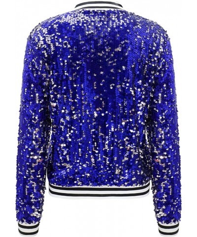 Mardi Gras Jackets for Women Sequin Long Sleeve Carnival Outfits Parade Party Sparkle Shirt Shiny Front Zip Costume A6-blue $...