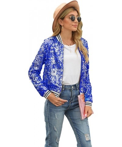 Mardi Gras Jackets for Women Sequin Long Sleeve Carnival Outfits Parade Party Sparkle Shirt Shiny Front Zip Costume A6-blue $...