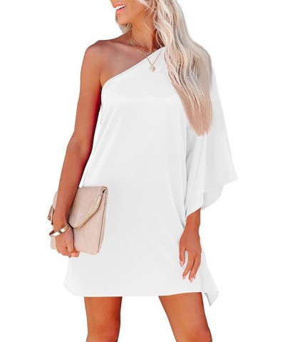 Women's One Shoulder Mini Dress Casual Loose Batwing Sleeve T-Shirt Dress Solid Color Party Club Cocktail Dress White $11.69 ...