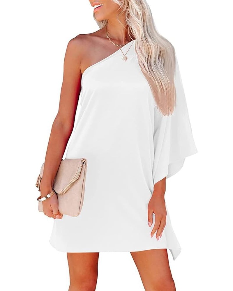 Women's One Shoulder Mini Dress Casual Loose Batwing Sleeve T-Shirt Dress Solid Color Party Club Cocktail Dress White $11.69 ...