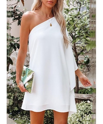 Women's One Shoulder Mini Dress Casual Loose Batwing Sleeve T-Shirt Dress Solid Color Party Club Cocktail Dress White $11.69 ...