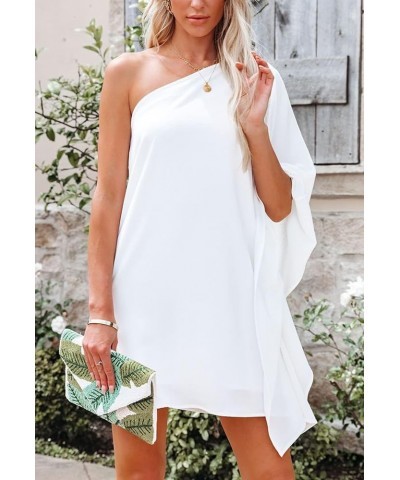 Women's One Shoulder Mini Dress Casual Loose Batwing Sleeve T-Shirt Dress Solid Color Party Club Cocktail Dress White $11.69 ...