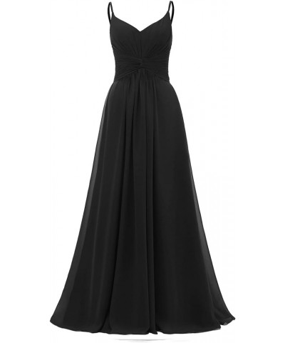 V-Neck Spaghetti Straps Bridesmaid Dresses Long Chiffon Formal Prom Gown Wedding Party Black $46.25 Dresses