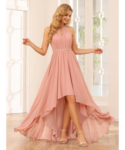 Women's Halter Bridesmaid Dresses Long with Pockets High-Low Pleats Formal Dress for Wedding YZTS104 Sage Green $29.14 Dresses