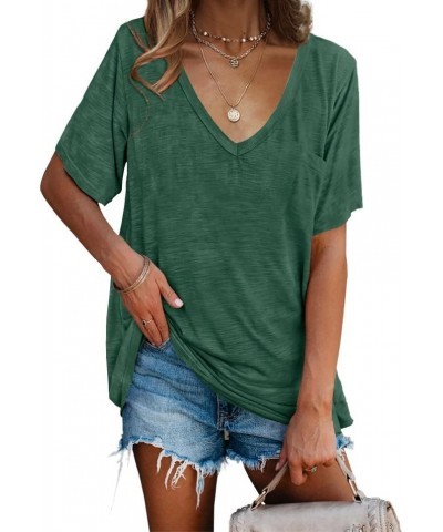 Womens V Neck Tshirts Short Sleeve Loose Casual Summer Tops with Pocket Dark Green $14.74 T-Shirts