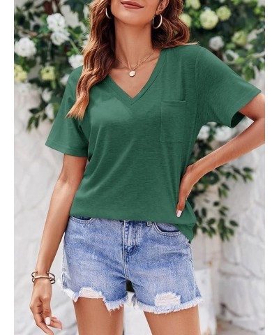 Womens V Neck Tshirts Short Sleeve Loose Casual Summer Tops with Pocket Dark Green $14.74 T-Shirts