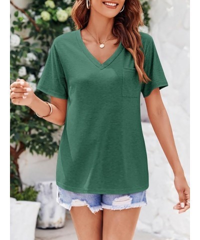 Womens V Neck Tshirts Short Sleeve Loose Casual Summer Tops with Pocket Dark Green $14.74 T-Shirts