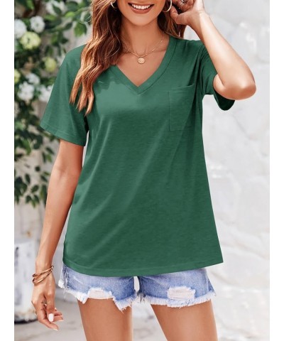 Womens V Neck Tshirts Short Sleeve Loose Casual Summer Tops with Pocket Dark Green $14.74 T-Shirts