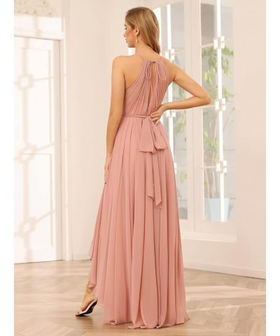 Women's Halter Bridesmaid Dresses Long with Pockets High-Low Pleats Formal Dress for Wedding YZTS104 Sage Green $29.14 Dresses