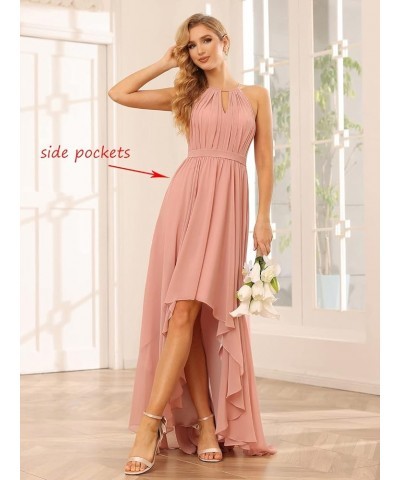 Women's Halter Bridesmaid Dresses Long with Pockets High-Low Pleats Formal Dress for Wedding YZTS104 Sage Green $29.14 Dresses