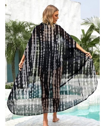 Women's Long Swimsuit Coverup with Waist Tie Loose Kimono Cardigans Black/White $15.91 Swimsuits