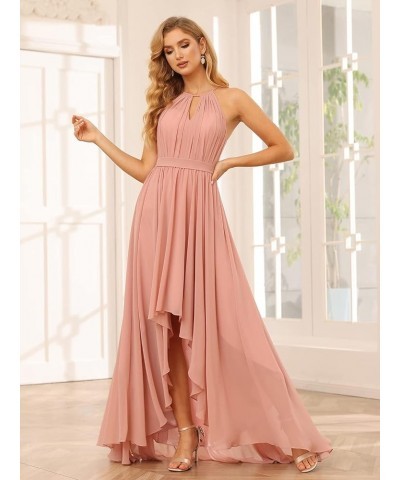 Women's Halter Bridesmaid Dresses Long with Pockets High-Low Pleats Formal Dress for Wedding YZTS104 Sage Green $29.14 Dresses