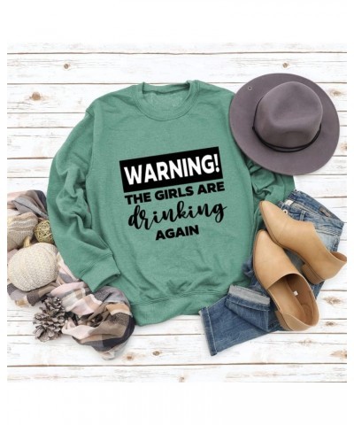 Warning The Girls Are Drinking Again Sweatshirts Women Harajuku Hoodie Crewneck Short Sleeve Kpop Sweatshirt Tops Light Green...