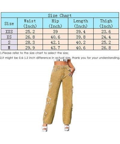 Womens Trendy High Waist Wide Leg Y2K Jeans Aesthetic Star Pants Teen Girls Boyfriend Loose Fit Star Embroidery Jeans Brown $...