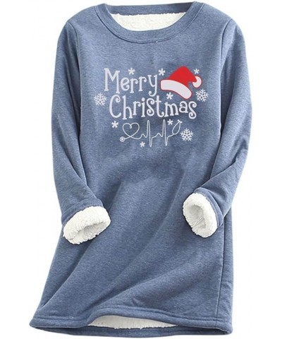 Merry Christmas Shirts for Women Fleece Lined Thermal Sweater Winter Warm Crewneck Long Sleeve Sweatshirts Blue1 $9.51 Hoodie...