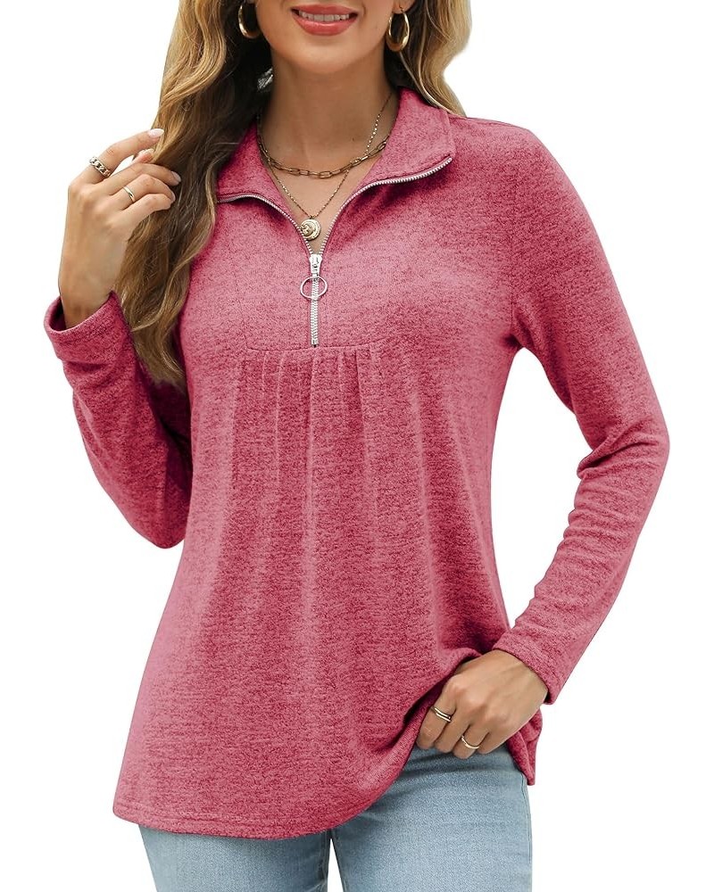 Womens Tunic Tops to Wear with Leggings Zip Front Lapel Neck Shirts Casual Long Sleeve T-Shirt Fall Dressy Tops Wine Red $11....