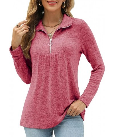 Womens Tunic Tops to Wear with Leggings Zip Front Lapel Neck Shirts Casual Long Sleeve T-Shirt Fall Dressy Tops Wine Red $11....