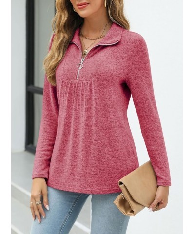 Womens Tunic Tops to Wear with Leggings Zip Front Lapel Neck Shirts Casual Long Sleeve T-Shirt Fall Dressy Tops Wine Red $11....