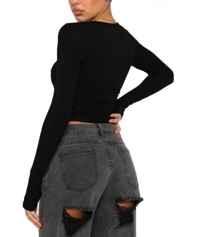 Women Long Sleeve Crewneck Skinny Shirt Basic Slim Fit Crop Tops Layer T Shirts Going Out Tee Streetwear S Black $9.17 T-Shirts