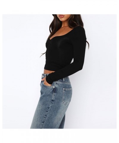 Women Long Sleeve Crewneck Skinny Shirt Basic Slim Fit Crop Tops Layer T Shirts Going Out Tee Streetwear S Black $9.17 T-Shirts