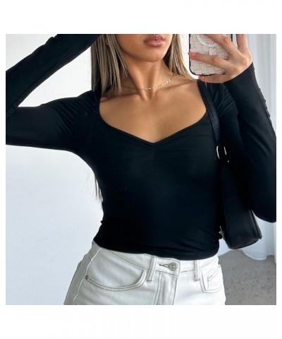 Women Long Sleeve Crewneck Skinny Shirt Basic Slim Fit Crop Tops Layer T Shirts Going Out Tee Streetwear S Black $9.17 T-Shirts