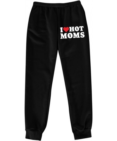 Warm Sweatpants Women I Love Hot Moms Letter Print Fleece Lined Trendy Jogger Pants Elastic High Waist Baggy Lounge Trousers ...