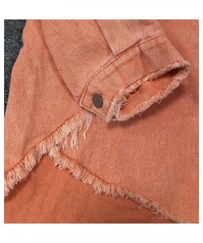 Women's Oversized Distressed Ripped Denim Jacket Frayed Hem Button Down Shirt Jacket Orange $20.29 Jackets