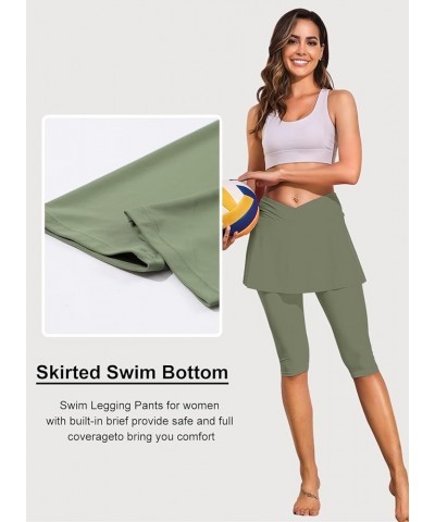 Womens Skirted Swim Capris UPF50+ High Waisted Swim Skirt with Leggings Pants Board Short Green $13.02 Swimsuits