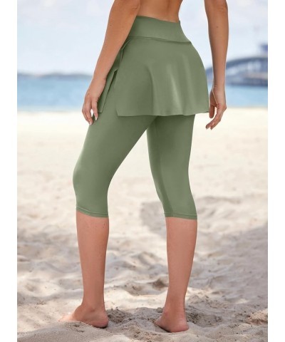 Womens Skirted Swim Capris UPF50+ High Waisted Swim Skirt with Leggings Pants Board Short Green $13.02 Swimsuits