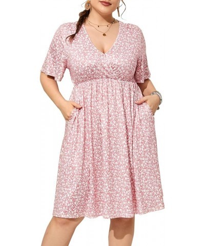 Plus Size Dress Women's Plus Size Floral Summer Dress Casual Wrap V Neck A Line Ruffle Belted Dress Pink Ditsy Flower*kj $22....