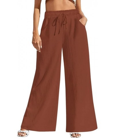 Women Wide Leg Linen Pants, High Waisted Summer Casual Cotton Linen Palazzo Pants with Pockets Brick Red $15.80 Pants