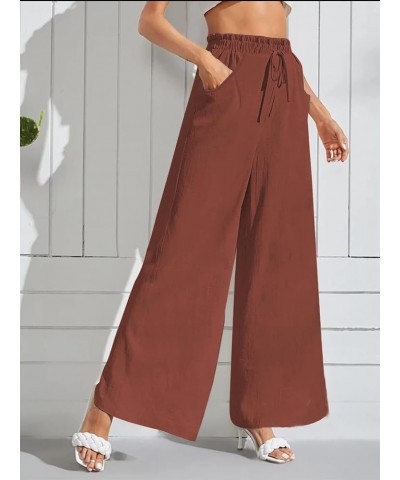 Women Wide Leg Linen Pants, High Waisted Summer Casual Cotton Linen Palazzo Pants with Pockets Brick Red $15.80 Pants