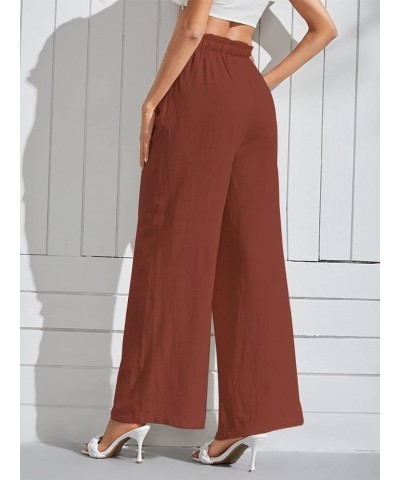 Women Wide Leg Linen Pants, High Waisted Summer Casual Cotton Linen Palazzo Pants with Pockets Brick Red $15.80 Pants