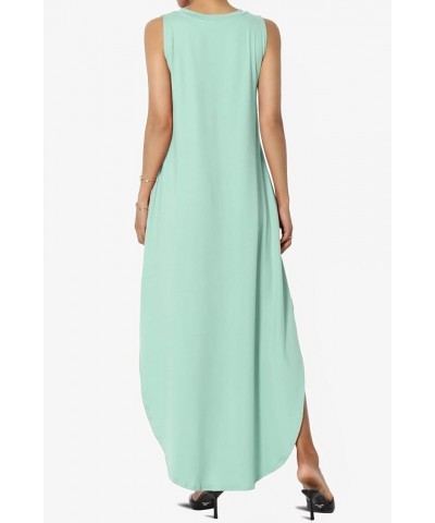 S~3X Sleeveless Loose Plain Curved Slit Hem Long Maxi Dress w Pocket Light Green Brushed Dty $11.89 Dresses