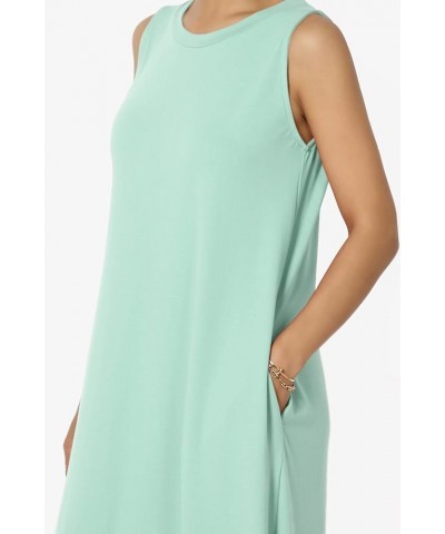 S~3X Sleeveless Loose Plain Curved Slit Hem Long Maxi Dress w Pocket Light Green Brushed Dty $11.89 Dresses