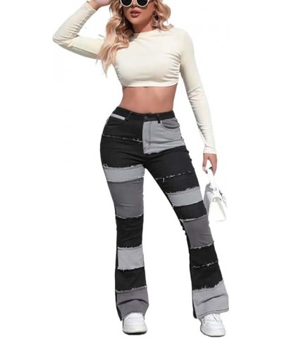 Women's High Waisted Ripped Jeans Patchwork Pants Stretch Skinny Distressed Denim Plus Size Trendy Look 5-black-grey $16.39 J...