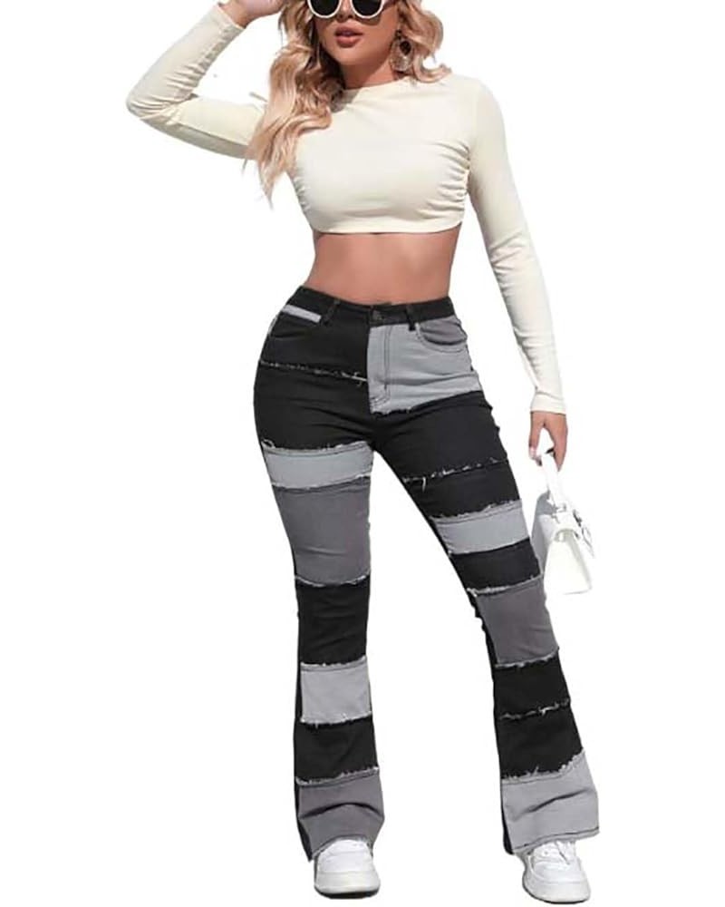 Women's High Waisted Ripped Jeans Patchwork Pants Stretch Skinny Distressed Denim Plus Size Trendy Look 5-black-grey $16.39 J...