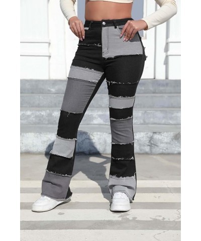 Women's High Waisted Ripped Jeans Patchwork Pants Stretch Skinny Distressed Denim Plus Size Trendy Look 5-black-grey $16.39 J...